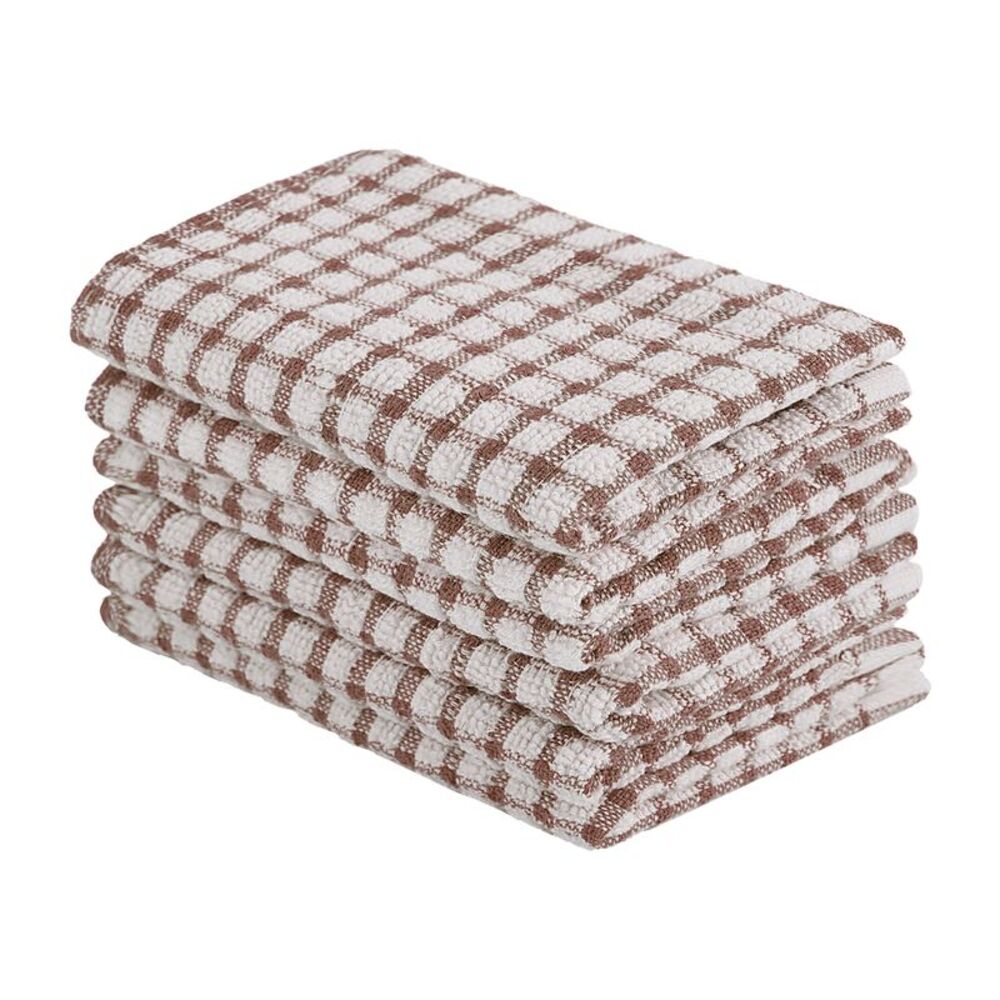6pcs Cotton Terry Small Kitchen Dish Cloth Absorbent Cleaning Dish Rags Brown